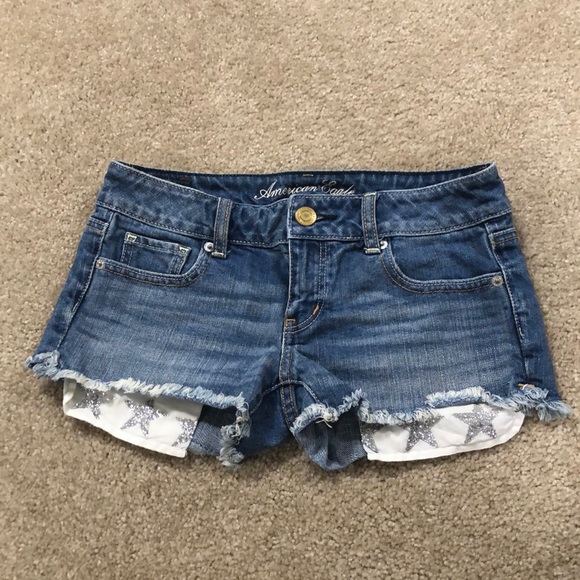 New American Eagle star denim shorts cut offs 0